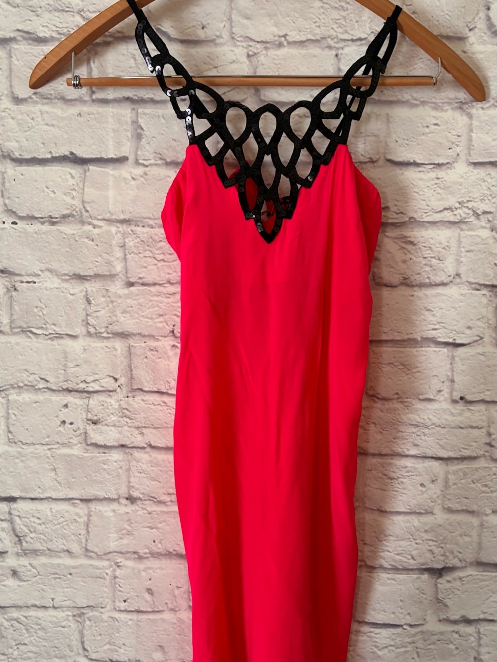 Calzedonia Pink Chemise with Black Sequin Crochet Neckline - Large